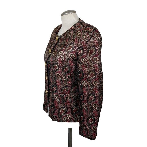 Braemar Petites Vintage Blazer Jacket Womens Medium Shiny Gold Paisley Red Lined - Picture 4 of 7